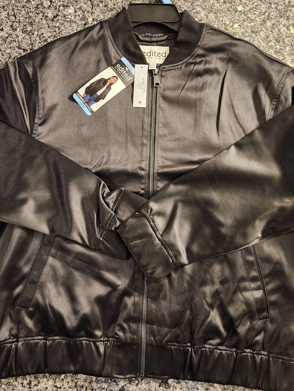 Edited Women's Black Satin Bomber Jacket - Lightweight Zip-Up